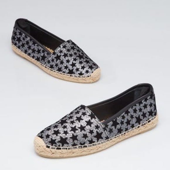 Saint‎ Laurent YSL Silver black Glitter Star Espadrilles Sandals Flats 6.5 - Picture 1 of 11